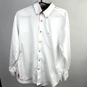 Tommy Hilfiger Button Down Shirt‎ Mens Large White Multi Color Buttons Gingham L